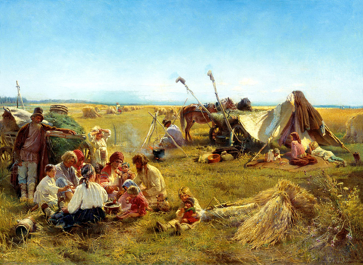 Konstantin Makovsky ‘Peasant Lunch in the Field’ (1871). Taganrog Art Museum