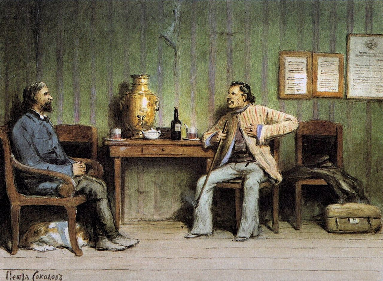 Illustration for the story «Petr Petrovich Karataev» --- Pyotr Sokolov