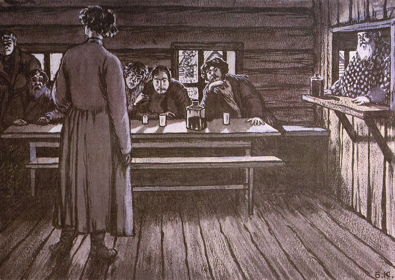 «Jacob the Turk sings.» Illustration by B. M. Kustodiev for the story «Singers» --- Boris Kustodiev